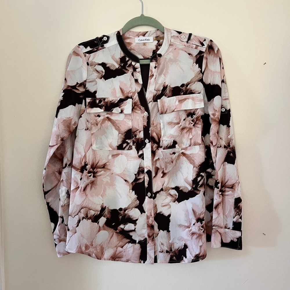 CALVIN KLEIN Pink Floral Blouse - small